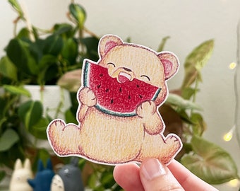 Kawaii Cute Bear eating Watermelon Vinyl Die Cut Sticker