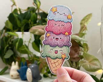 Kawaii Cute Stacked Ice Cream Cone Vinyl Die Cut Sticker