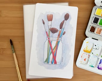 Paintbrushes Watercolor Illustration Shitajiki Pencil Board Notebook for Traveler's Notebook