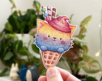 Kawaii Cute Kitty Ice Cream Cone Vinyl Die Cut Sticker