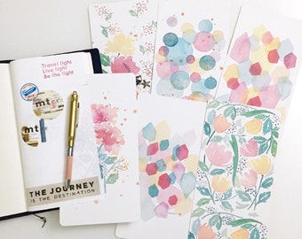 Florals Hexagons and Circles Watercolor Illustration Laminated Shitajiki Pencil Board for Travelers Notebook