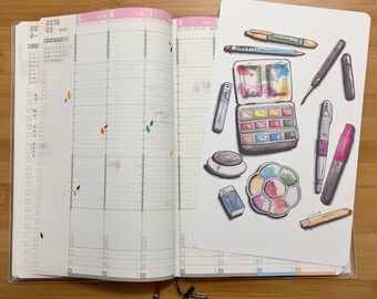 Watercolor Supplies Illustration Shitajiki Pencil Board Notebook for Traveler's Notebook