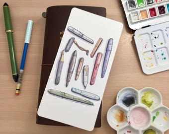 Pen & Stationery Watercolor Illustration Shitajiki Pencil Board Notebook for Traveler's Notebook