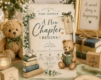 Storybook Baby Shower Invitation Template | Teddy Bear, Gender Neutral (Digital Download)
