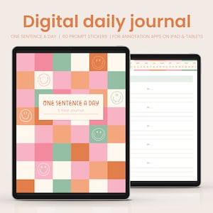 Digital 5-Year Daily Journal | One Sentence a Day | Digital Gratitude Journal | Goodnotes & Notability | Bonus Prompt Stickers