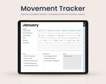 Tracker giornaliero dei movimenti di 12 mesi / PDF interattivo per GoodNotes e Notability / Tieni traccia dei movimenti giornalieri su iPad o tablet
