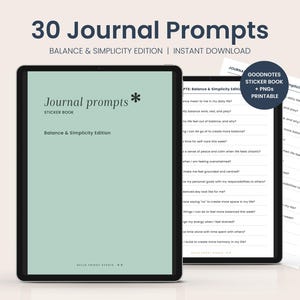 30 Journal Prompts | Balance and Simplicity Edition | Digital Stickers | Printable | Goodnotes Stickers | Sticker PNGs | Instant Download