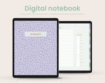 Digitaal notitieboek met 12 tabbladen voor GoodNotes en Notability | Sjabloon voor digitale notities | Notitieboek voor studenten | Creatief notitieboek | iPad en tablet