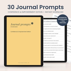 30 Journal Prompts | Confidence and Empowerment Edition | Digital Stickers | Printable | Goodnotes Stickers | Sticker PNG | Instant Download