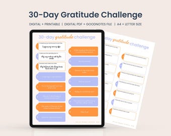 30-Day Gratitude Challenge | Daily Prompts | Digital Download | Goodnotes File | Printable A4 & Letter size | Digital File for Notability