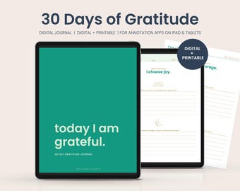 Diario della gratitudine di 30 giorni / Digitale e stampabile / Diario di cinque minuti / Affermazioni quotidiane / Prompt giornalieri