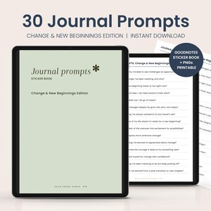 30 Journal Prompts | Change and New Beginnings Edition | Digital Stickers | Printable | Goodnotes Stickers | Sticker PNGs | Instant Download
