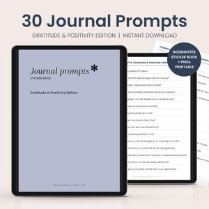 30 Journal Prompts | Gratitude and Positivity Edition | Digital Stickers | Printable | Goodnotes Stickers | Sticker PNGs | Instant Download