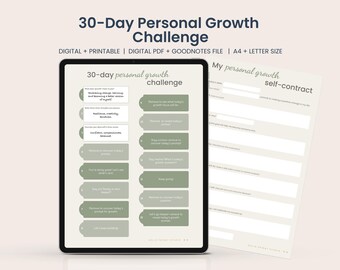 30 日間の自己成長チャレンジ | 毎日のプロンプト | デジタル ダウンロード | Goodnotes ファイル | 印刷可能な A4 およびレター サイズ | Notability ファイル