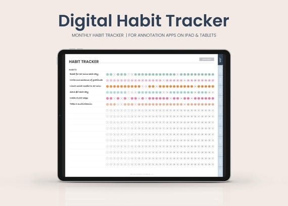 Digital Habit Tracker: 12 Month Interactive PDF for GoodNotes, Notability (Digital Download)