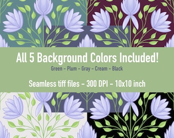 Padrão floral lavanda em ogiva | Desenho expressionista feito à mão (Download digital)