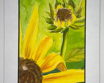 Pinturas de Rudbeckia hirta (Susan de olhos negros) – Arte botânica floral original – conjunto de 2 – com moldura – Decoração para quarto de bebê