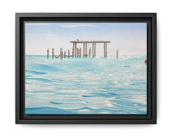 Impressão em tela fosca com paisagem marítima de praia | Pintura de arte de parede com água do oceano