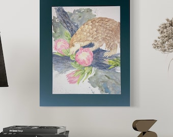Pintura original em aquarela de um pangolim – Arte animal em aquarela da vida selvagem, obra de arte pintada à mão de 30x40 cm.