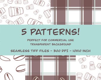 Pacote de Estampas de Café | Papel Digital Sem Emenda (Download TIFF)