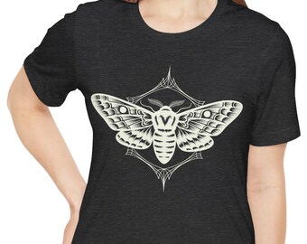 Celestial Death's Head Moth Shirt, Whimsigoth Occult Entomology Tee, Witchy Moth Spiritual Gift, Geometric Lunar Cycle Apparel