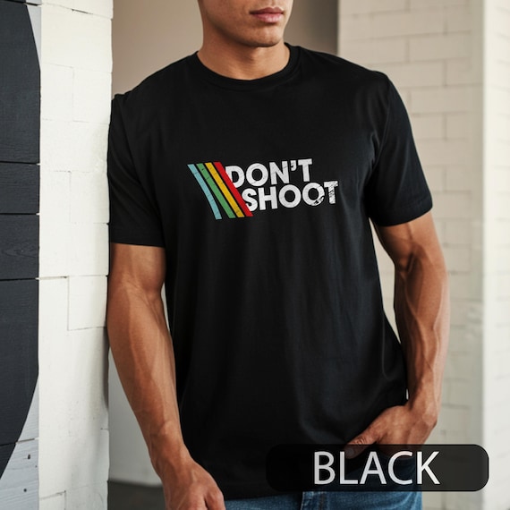 DON'T SHOOT Gaming Shirt Sarcastic Funny Retro Arcade Raiders Tee Video Game Emote Gamer Gift Distressed Vintage ARC Stripes