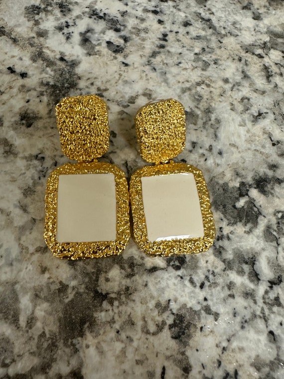 Gold Nugget and White Clip Earrings Elegant!