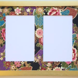 Elegant Japanese Floral Double 4x6 Photo Mat – Vintage-Inspired Gift | 8x10 Matting Fits 2 4x6 Photos | Fabric-Wrapped Frame | Home Decor