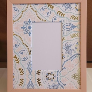 Fabric-Wrapped Photo Mat: Sky Blue & Gold Parisian Decor - 8x10 for 5x7 Photo
