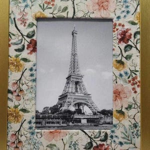 Floral 8x10 Fabric-Wrapped, Photo Mat for 5x7 Pictures, Vintage Cream & Pink Frame, Home Decor Accent, Elegant Wall Display, Floral Mat