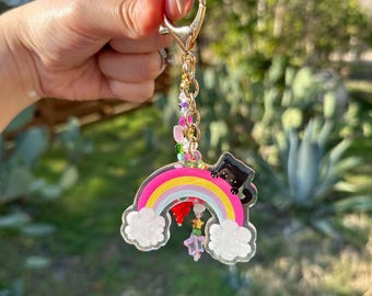 Rainbow Gato Handmade Double Sided Keychain