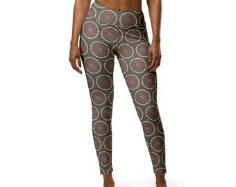 Mandala Yoga Leggings — High Waist Full Length, Artisan Print Activewear, Boho Meditation Leggings