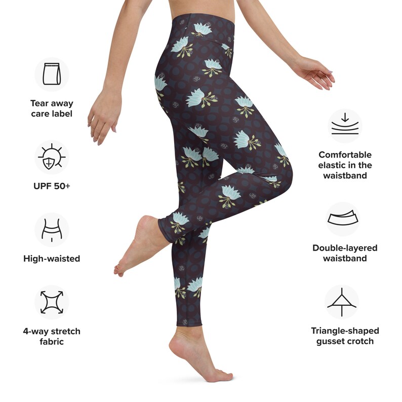 Lotus Yoga Leggings, Floral, Soft, Comfy, Weekend Leggings, Ankle Length, Gift for Her, Gift for Mom, Artisan Designed, Size XS to XL image 8
