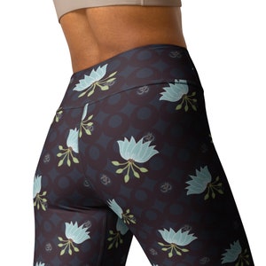 Lotus Yoga Leggings, Floral, Soft, Comfy, Weekend Leggings, Ankle Length, Gift for Her, Gift for Mom, Artisan Designed, Size XS to XL image 3
