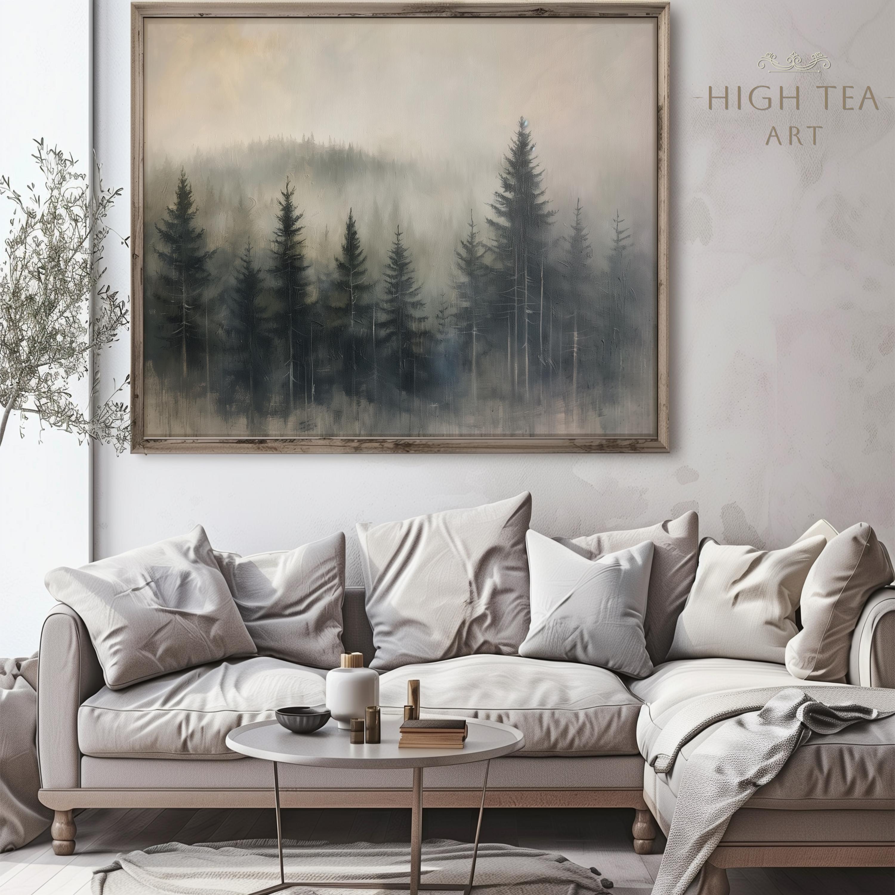 Printable Pine Forest Evergreen Landscape Oil Painting Digital Art ...