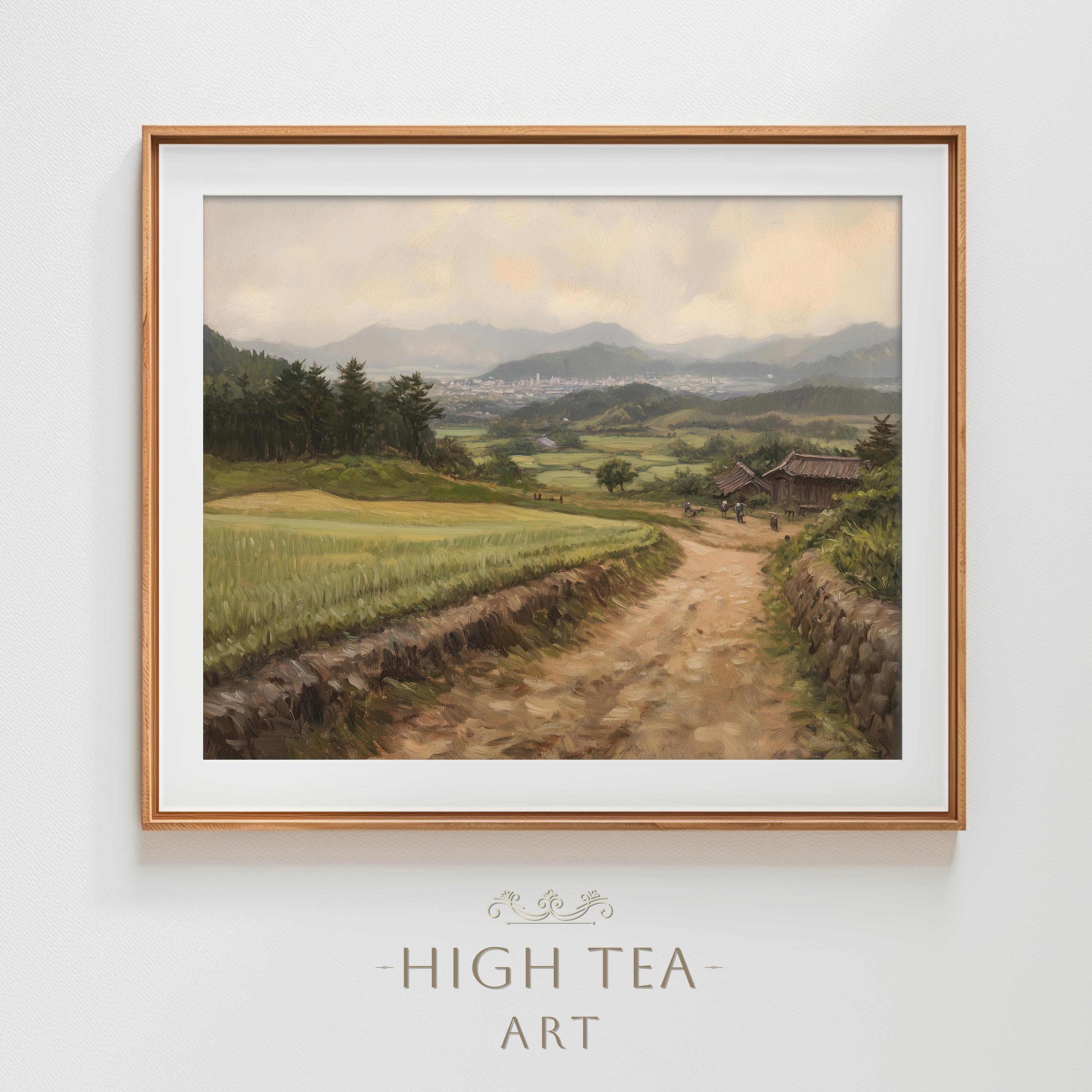 日本の田舎の風景、田園風景、油絵、デジタルダウンロード、アート