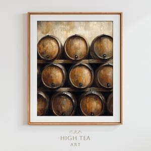 Vintage Wine Stacked Wooden Barrels Digital Download Art Print Rustic Charm Neutral Muted Printable Farmhouse Old Winery Cellar | #HTA_177
