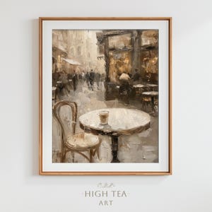 Pintura a óleo de café com leite para impressão, cidade de vidro de café, arte digital, impressão, charme rústico, minimalista, vintage, neutro, decoração de casa suave | #HTA_130