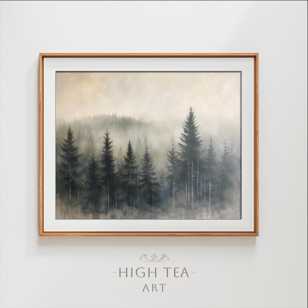 Printable Pine Forest Evergreen Landscape Oil Painting Digital Art ...