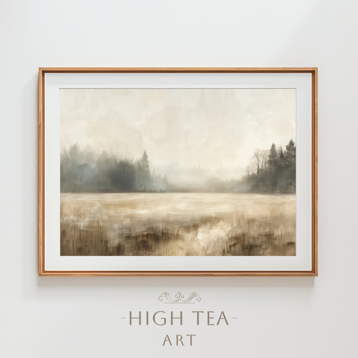 Vintage Moody Countryside Farmhouse Field Oil Painting Print | Neutral ...