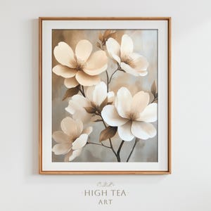 Neutral Muted Magnolia Flowers Oil Painting Digital Download Print Printable Botanical White Beige Tones Vintage Wall Art Decor | #HTA_221