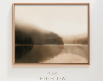 Abstract gedempt neutraal meer kalme stille wateren digitale download Art Print afdrukbare Serene Lakeside rustige bos muur decor | #HTA_224