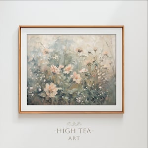 Printable wildflowers botanical oil painting digital art print pastel neutral vintage meadow muted home decor springtime floral | #HTA_066