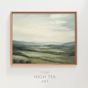 Vintage Country Landscape Oil Painting Digital Download Art Printable Greenery Field Rolling Hills Countryside | #HTA_333