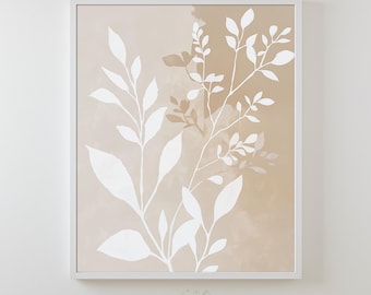 Abstract White Silhouette Foliage Watercolor Painting Digital Download Art Print Printable Neutral Muted Botanical Wall Decor | #HTA_321