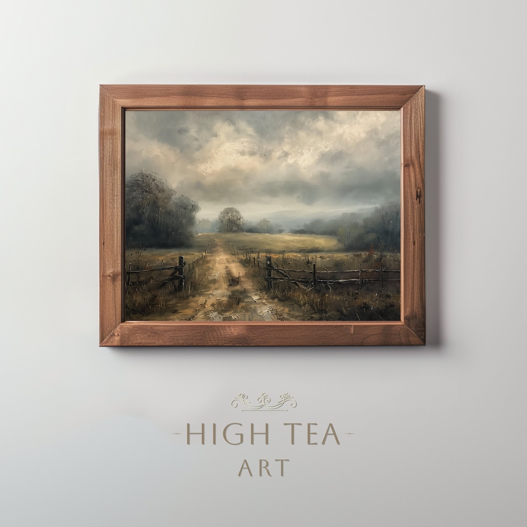 Vintage Moody Countryside Farmhouse Oil Painting Print | Neutral Rustic ...
