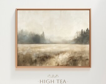 Vintage Moody Countryside Farmhouse Field Oil Painting Print | Neutral Rustic Landscape | Muted Country Wall Art | Digital Download  HTA_025