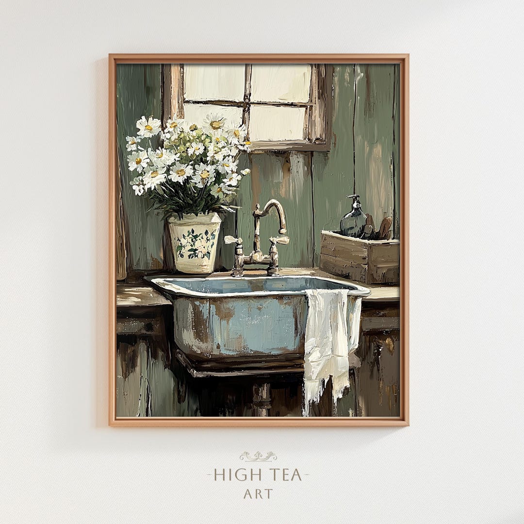 Vintage Farmhouse Sink Oil Painting Digital Download Art Print ...