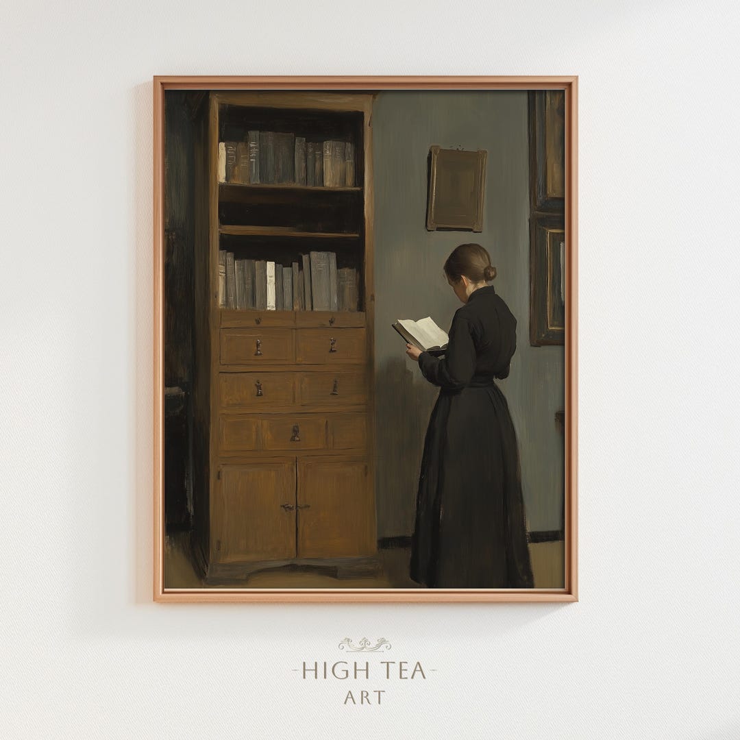 Vintage Woman Reading Book Oil Painting Digital Download Art Print ...