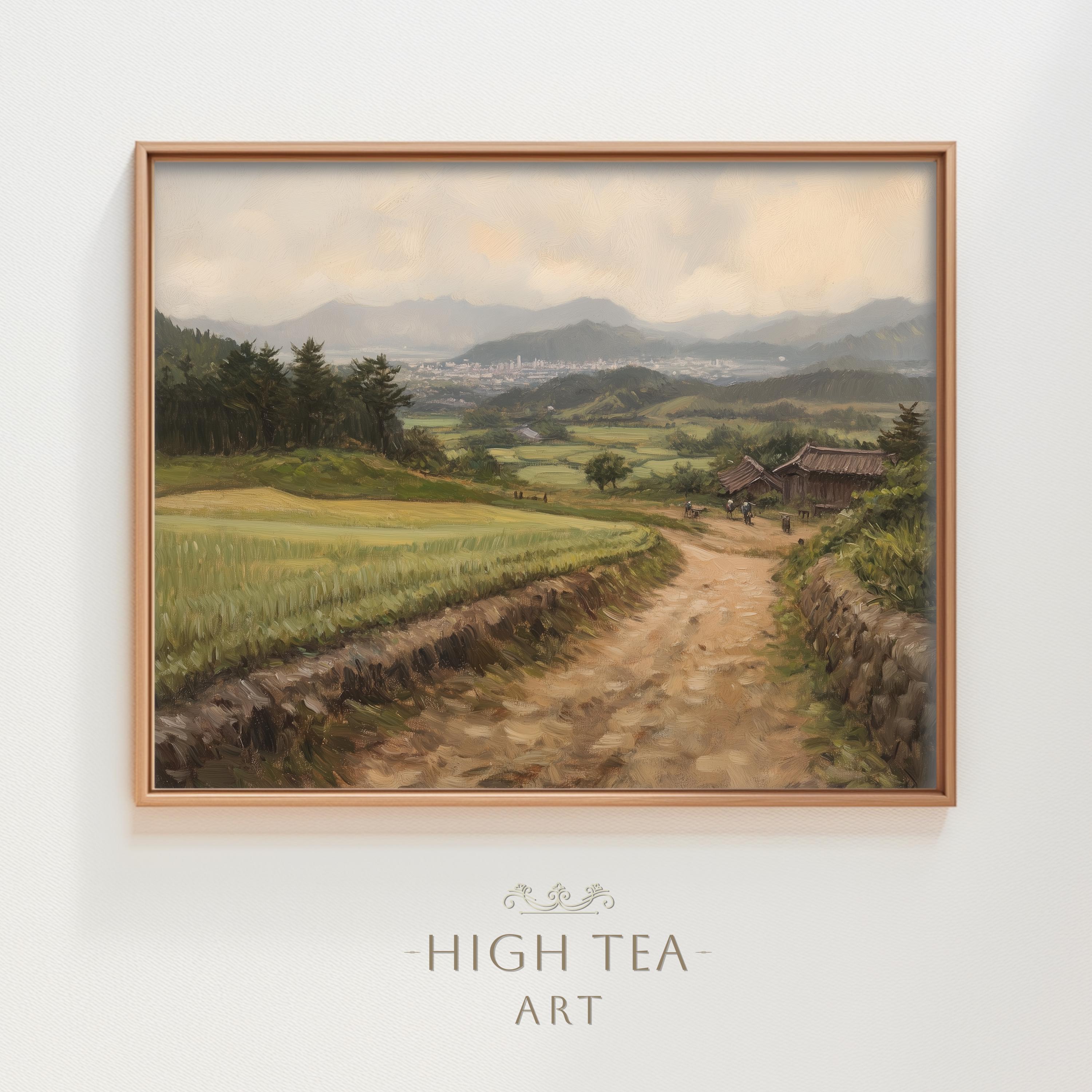 日本の田舎の風景、田園風景、油絵、デジタルダウンロード、アート